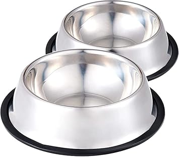 Anti Skid and Rust Resistant Stainless Steel Premium Food Bowls Water Bowl for Dogs and Cats with Rubber Bottom Dishwasher Safe (Large Combo Pack - 700ML)