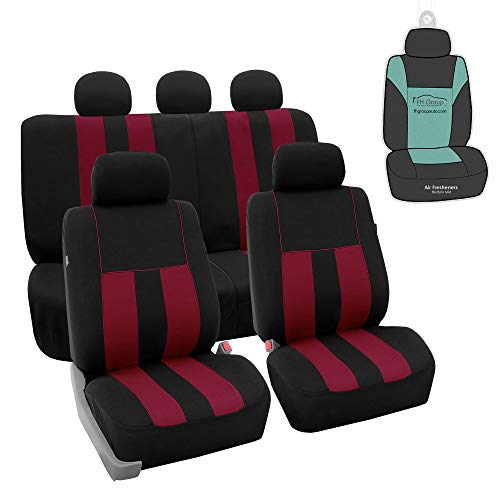 FH Group Car Seat Cover Full Set Striking Striped Car Seat Covers with Front Seat Covers and Rear Split Bench, Universal Fit Interior Accessories for Cars, Trucks, and SUVs â€“ Burgundy
