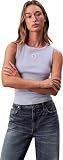 Calvin Klein Camiseta sin Mangas para Mujer A - Woven Label 2X2 Cotton Rib T LV047C201G, Color Morado (Azul Casual), S, Morado (Azul Casual), S