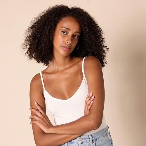 Amazon Essentials Camiseta Interior Ajustada de Punto con Cuello de Pico (Disponible en Tallas Grandes) Mujer, Pack de 4, Beige/Blanco/Camel/Negro, L