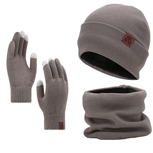 mysuntown Winter Hat Scarf and Touch Screen Gloves 3-Piece Set, 2025 Cold Weather Knit Fleece Lined Warm Unisex Sets
