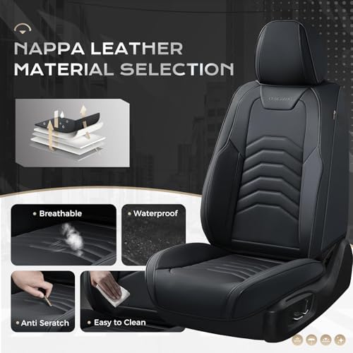 Image of Coverado Car Seat Covers, 5 Seats Black Seat Covers for Cars, Front and Back Seat Cover for Cars Luxury Faux Leather Waterproof Seat Covers Car Seat Protector Universal Fit for Most Cars Trucks SUV