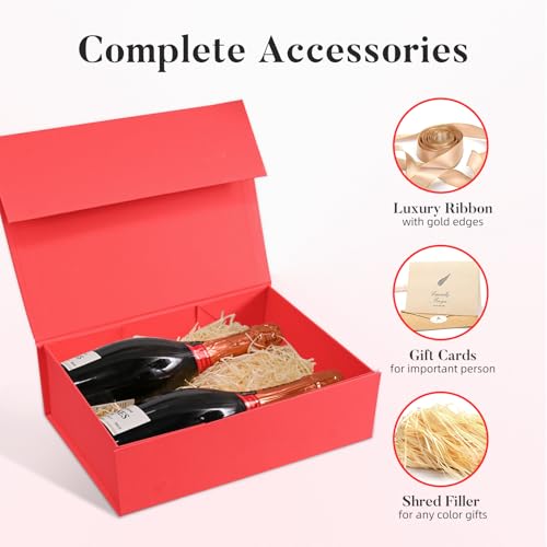 Image of LIFELUM Red Magnetic Gift Box for Christmas Presents, 14 inchx8.5 inchx4.5 inch
