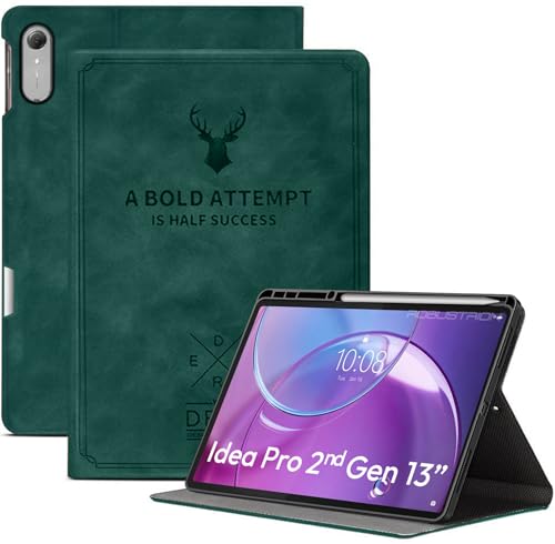 Image of Robustrion Case for Lenovo Idea Tab Pro 2nd Gen 13 inch Cover Case with [Pencil Holder], Deer Pattern Flip Cover for Lenovo Idea Tab Pro Gen 2 Cover Case 13 inch [Auto Sleep Wake Support] - Dark Green