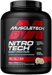 Whey Protein Powder | MuscleTech Nitro-Tech Whey Protein Isolate & Peptides | Protein + Creatine for Muscle Gain | Muscle Builder for Men & Women | Sports Nutrition | Vanilla, 4 lb (40 Servings)