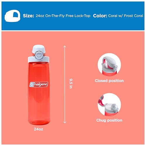 Image of Nalgene 24 oz On The Fly Lock-Top Water Bottle, Coral w /Frost Coral