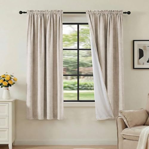 H.VERSAILTEX Linen Look 100% Blackout Curtains 63 Inches Long for