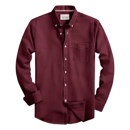 DELCARINO Mens Oxford Shirts Long Sleeve Slim Fit Lightweight Casual Button Down Shirts with Pocket Wine Large