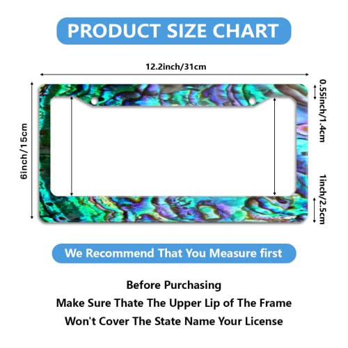 Personalized License Plate Frame Stainless Steel Faux Abalone License Plate Cover Accessory Decorative 2 Holes And Screws Fits Us Standard License Plates Size: 12.2 X 6.3 Inches For Men Women #TOP1