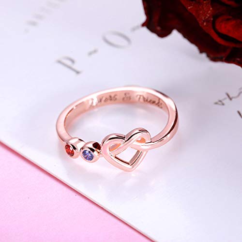 AILIN Knot Love Rings with 2-4 Birthstones 925 Sterling Silver Heart Rings Wedding Bands Promise for Women Mother Couple Family Valentine\' Day Gifts 18K Rose Gold Plated