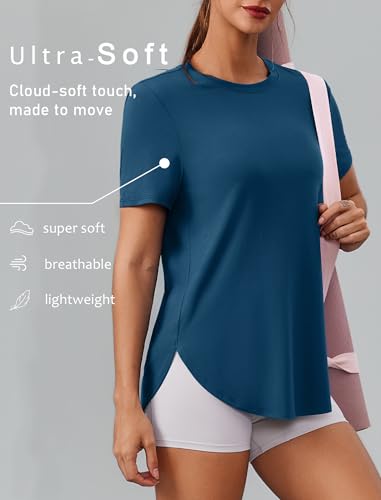 Image of PINSPARK Workout Tops for Women Short Sleeve Athletic Shirts UPF 50+ Quick Dry Running Outfits for Exercise Gym Hiking S-3XL