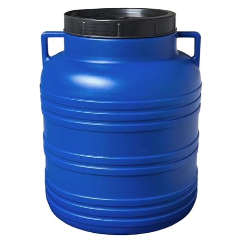 plasteo® Barril de boca ancha de 20 litros con tapa y asa, redondo, azul, apto para alimentos y sin BPA, barril de plástico universal, con tapa, barril de agua, barril de lluvia, barril de