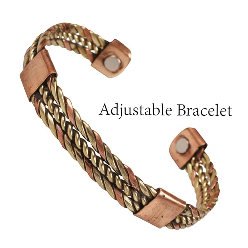 Image of Touchstone Handcrafted Braided Copper Brass Multi Layer Magnetic Hand Forged With Solid High Gauge Tibetan Minimalistic Elegance Bracelet In Two Tones For Men And Women.