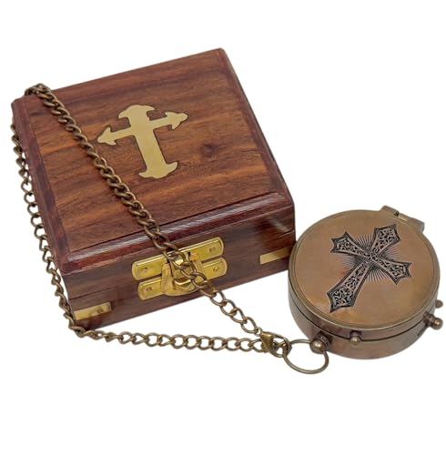 Brújula de latón con caja de madera para regalo miniatura 2