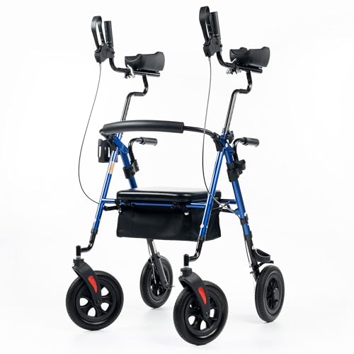 ELENKER Upright Rollator Walker, Stand Up Rolling Walker with 10’’Big PU Wheels and Adjustable...