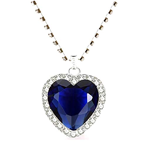 New Large Blue Crystal Heart Necklace with Crystal Chain Jewelry Gift Silver Plated