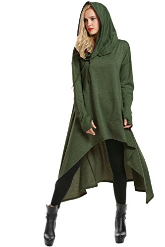 Zeagoo Womens Long Sleeve High Low Loose Hooded Sweatshirt With Thumb Hole, A-Olive Green, Large #TOP10