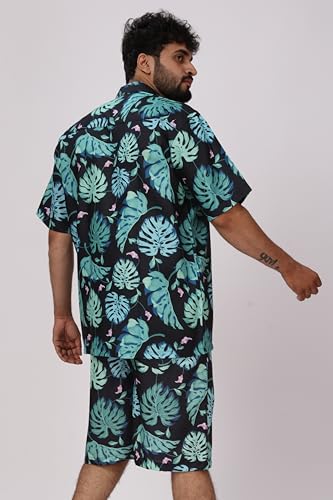 Image of BROWN CULTURE Men's Cotton Floral Print Co-ord Sets with Shirt & Shorts Collar Neck Standard Length and Button Down Closure Type | Night Suit for Men
