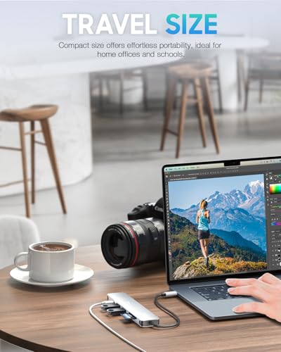 Image of Hiearcool USB C Hub Multi-Port Adapter, 7-in-1 USB-C Dongle with 4K HDMI 100W PD SD /TF Card Reader, USBC Dock Compatible for MacBook Pro /Air Dell XPS Lenovo HP and Other Windows Laptops-Sliver White