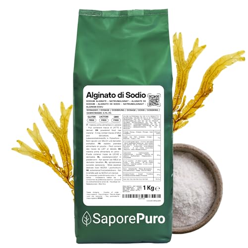 SaporePuro Alginato de Sodio en polvo 1000 g – Espesante, Gelificante y Estabilizante Alimentario – Ideal para Cocina Molecular – Sin Gluten