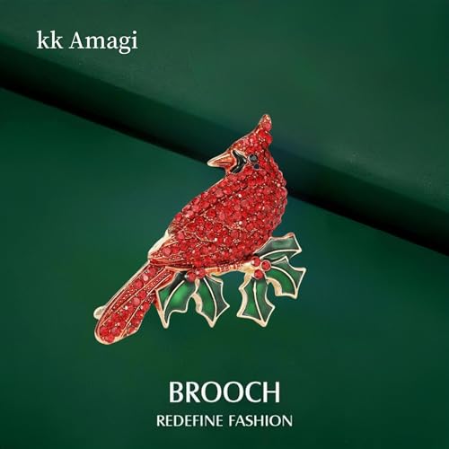 Image of KKAMAGI Retro Style Cardinal Large Brooch Rhinestone Red Bird Pins for Women Accessories