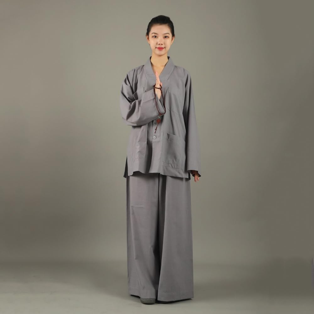Męski Damski Kostium Mnicha Lato Wygodne Oddychające Medytacja Mnicha Robe Arhat Ubrania(Gray,4XL)
