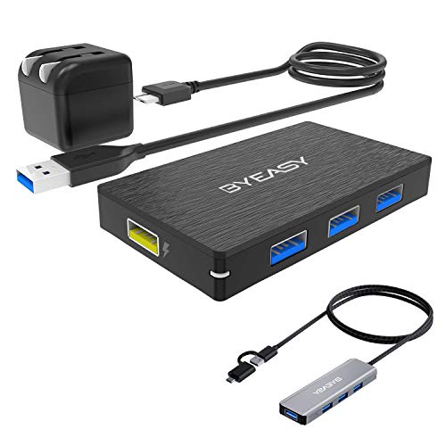 BYEASY Aluminum Powered USB Hub and USB Hub with USB-A/USB-C Plugs for iMac Pro, MacBook Air, PS4, Surface Pro, Notebook PC, Laptop, HDD