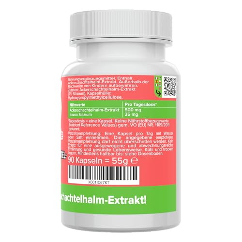 Ackerschachtelhalm Kapseln - hochdosiert 500 mg Zinnkraut - bioaktiv & vegan - Produktion in Deutschland - Extrakt ohne Zusatzstoffe - laborgeprüft & hoher Silizium-Anteil - Vitamineule®