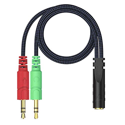 Headset Splitter Cable, Gold-Plated & Strong Braided Y Splitter for PC 3.5mm Jack Headphones Adapter, Headset Mic and Audio Splitter Cable,Headphone Splitter Female to 2 Male with Headphone/Microphone