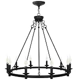 Wagon Wheel Chandelier with 10-Light Candlestick Socket, Black Farmhouse -Rustic Vintage Round Light