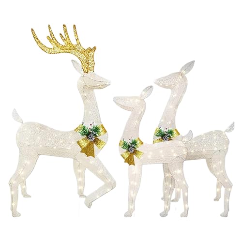 Lighted Christmas Reindeer, Christmas Ornaments, Light-Up Deer Set, Holiday Light Display, 3-Piece 2D Outdoor Acrylic Christmas Reindeer with Lights, Holiday Decor for Outdoor Holiday Display