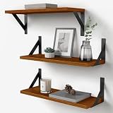 Forbena Walnut Brown Wall Bookshelf for Bedroom, Wooden Floating Book Shelves for Office, Small Wall Shelving Unit for Living Room Nursery Kitchen Bathroom Kids Room (Walnut Color)