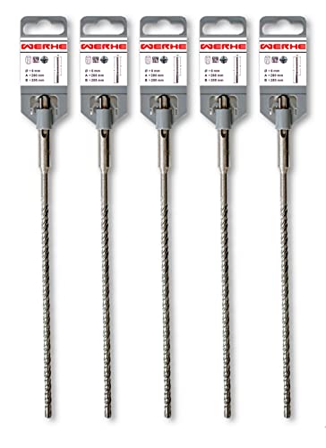 WERHE ® Professional 5 pcs. SDS Plus Concrete Drill 6 x 260 mm Hammer Stone Quadro X Quadruple Cutting Cross Cutter