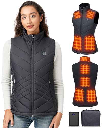 GOTOBI Women's Heated Vest with 16000mAh 7.4V Battery, 9 Heating Zones, 4-in-1 Intelligent Switch with Light-Off, Heated Vest for Women