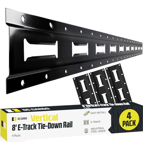 DC Cargo Mall E Track Vertical Tie Down Rail Kit 8' (4 Pack) for Garages, Vans, Trailers, Motorcycle Tie Downs, ATV Mountings - Secure Cargo & Heavy Loads Up to 2,000 lbs
