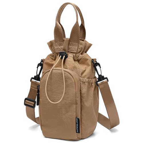 GOLF QUALITY Large Water Bottle Bag for 32/40/42//64oz Water Bottle Casual Drawstring Crossbody Water Cup Bag Brown