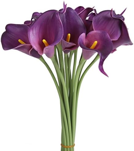 Sunbu 20 Calla Pcs Lily Bridal Wedding Bouquet Head Lataex Real Touch Flower Bouquets (Dark Purple)