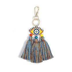 QTMY Evil Eye Tassel Keychain,Boho Bag Charm for Women Purse
