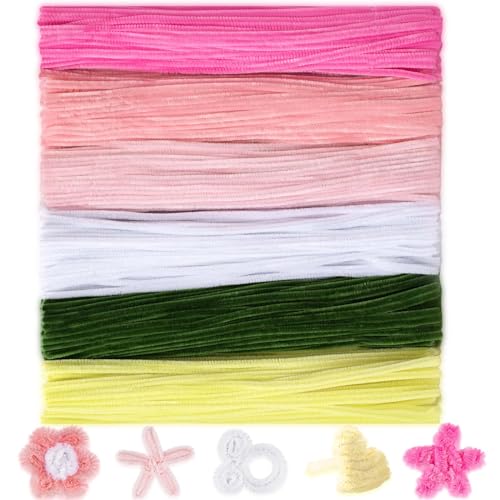 Peryiter 500 Pcs Pipe Cleaners for DIY Flower Bouquets, Chenille Stems for Graduation Bouquet Crafts, Fuzzy Sticks for Handmade Flowers, DIY Gift, Art Projects(Pink Flower,12 Inch) - Image 8