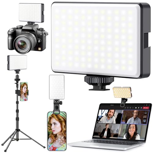 Selfie Ring Light Kit with Tripod - 98 LED Portable Lighting for Video Conferencing, Streaming, Makeup, Includes Phone Clip & Webcam Adapter, 3 Modes, CRI 97+ for iPhone, Laptop, TikTok (Black)