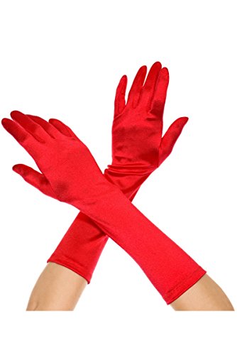 Elbow Length Satin Gloves - Red