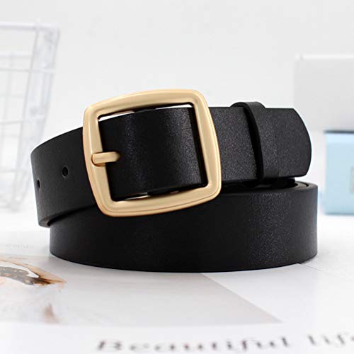 Cinto feminino de couro KESYOO casual totalmente ajustável, Preto, dourado, 110X3.3CM