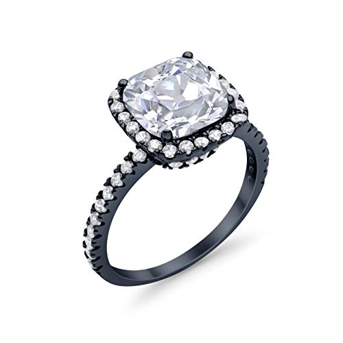 Blue Apple Co. Cushion Cut Halo Accent Engagement Ring Round Cushion Cut Simulated Cubic Zirconia 925 Sterling Silver