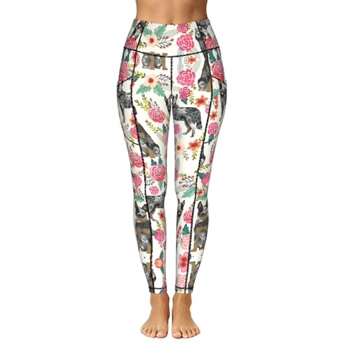 Leggings con estampado floral de perro ganado y conjunto fitness YQTGBCED 2