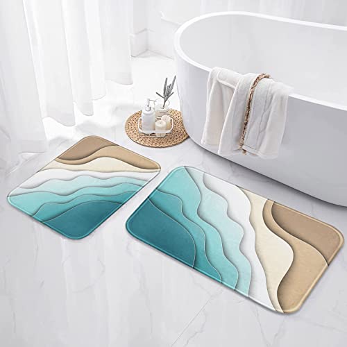 Britimes Bathroom Rug Mat Set Of 2,Green Abstract Sand Beach Beach Waves Floor Rug Bath Mat Bathroom Decorations Carpets 16X24 And 20X32 Inches #TOP2