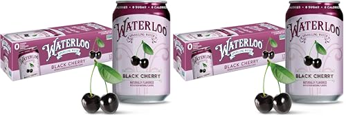 Image of Waterloo Sparkling Water, Black Cherry Naturally Flavored, 12 Fl Oz Cans (Pack of 24) - Zero Calories and Zero Sugar or Sweeteners
