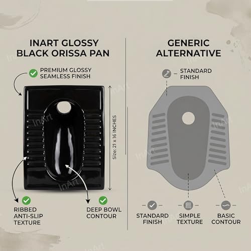 Image of InArt Ceramic Sanitary Ware Indian Toilet /Orissa Pan for Bathroom (Black, 21 Inch)