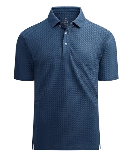 Alex Vando Mens Bubble Jacquard Polo Shirt Super Stretch Short Sleeve Polo Shirts for Men