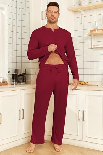 Image of JiniGolla Mens Pajamas Set Soft Short Sleeve Top and Pant Loungewear Sets 2 Piece Pjs with Pockets