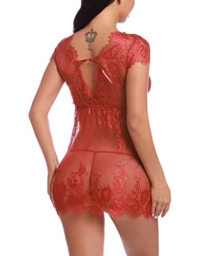 Sykooria-Ropa-de-Dormir-Sexy-para-Mujer-Manga-Larga-de-Encaje-Cubierta-Ups-Kimono-Robe-camison-Conjunto-de-lenceria